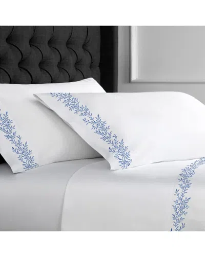 Melange Home 600 Thread Count Sateen Floral Vine Embroidery Sheet Set In Blue