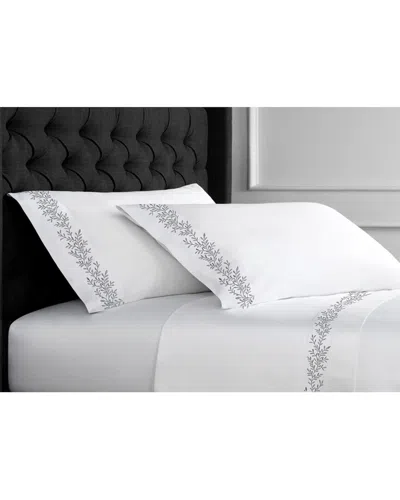 Melange Home 600 Thread Count Sateen Floral Vine Embroidery Sheet Set In White