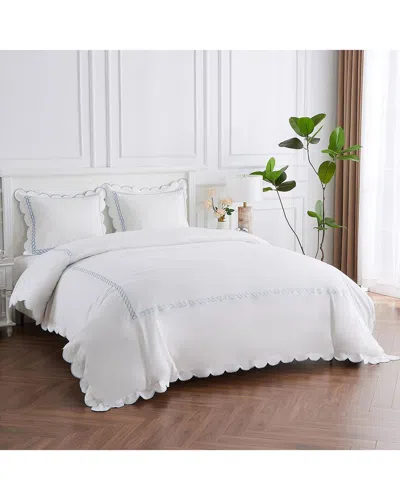 Melange Home 600 Thread Count Scallop Rope Embroidery Cotton Duvet Set In Blue