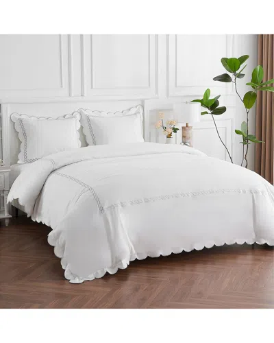 Melange Home 600 Thread Count Scallop Rope Embroidery Cotton Duvet Set In Grey