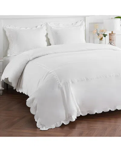 Melange Home 600 Thread Count Scallop Rope Embroidery Cotton Duvet Set In White