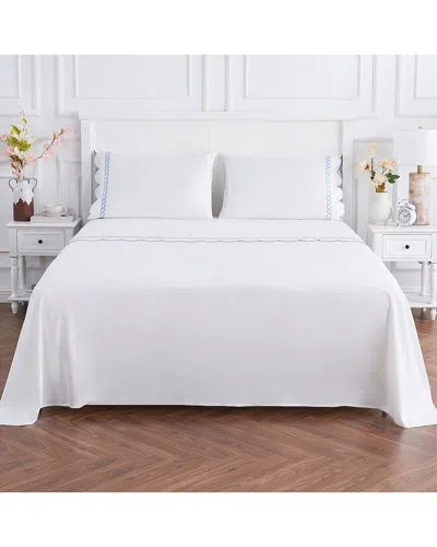 Melange Home 600 Thread Count Scallop Rope Embroidery Cotton Sheet Set In Blue