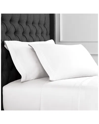 Melange Home Border Strip Embroidered 600 Thread Count Sheet Set In White