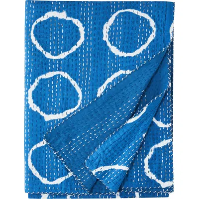 Melange Home Circles Kantha Cotton Throw Blanket In Blue