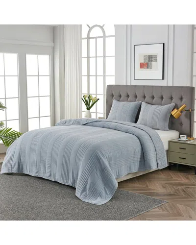 Melange Mélange Home Classic Vintage Stonewashed Cotton Quilt Set In Blue