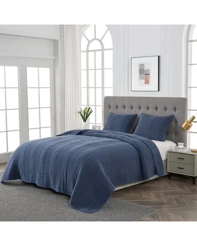 Melange Mélange Home Classic Vintage Stonewashed Cotton Quilt Set In Blue