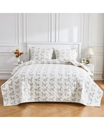 Melange Mélange Home Cotton Soft Flannel Horse Quilt Set In Gray