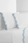 Melange Mélange Home 300 Thread Count Percale Cotton Double Scalloped Embroidery Sheet  Set In Blue