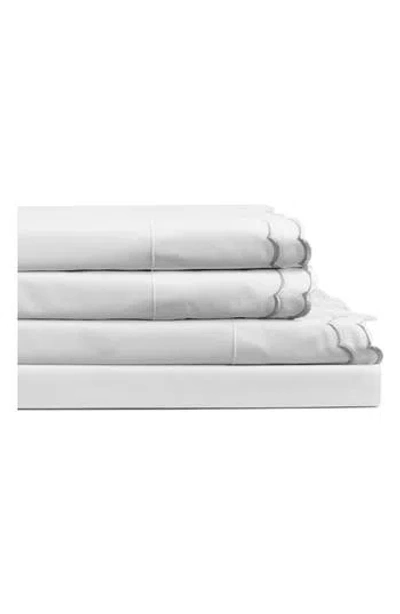 Melange Home Double Scallop Embroidered 300 Thread Count 100% Cotton Sheet Set In Gray