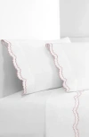 Melange Home Double Scallop Embroidered 300 Thread Count 100% Cotton Sheet Set In Rose/white