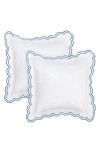 Melange Home Embroidered Percale Crisp Cotton Double Scallopier Duvet Set In Blue