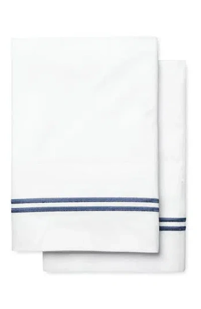 Melange Home Embroidered Stripe 600 Thread Count Cotton Sateen Pillowcases In Navy