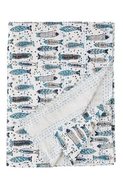 Melange Home Fish Kantha Cotton Throw Blanket In Multi
