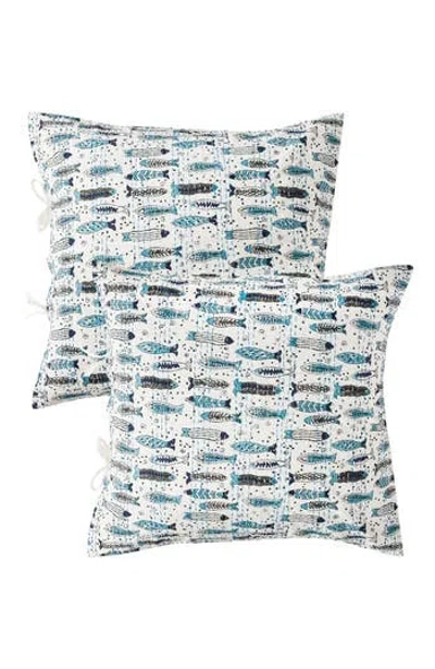 Melange Home Fish Kantha Set Of 2 Cotton Shams In Indigo