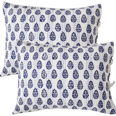 Melange Home Floral Paisley 2-pack Cotton Pick Stitch Shams In Indigo