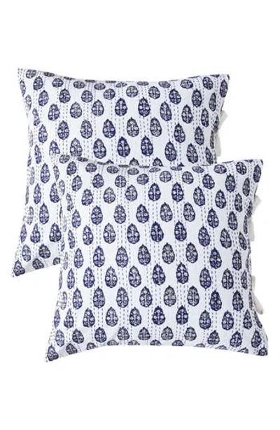 Melange Home Floral Paisley Kantha Set Of 2 Cotton Shams In Indigo