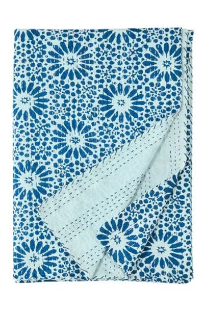 Melange Home Flower Burst Kantha Cotton Coverlet In Indigo