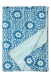 Melange Home Flower Burst Kantha Cotton Throw Blanket In Indigo