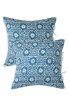 Melange Home Flower Burst Kantha Set Of 2 Cotton Shams In Indigo