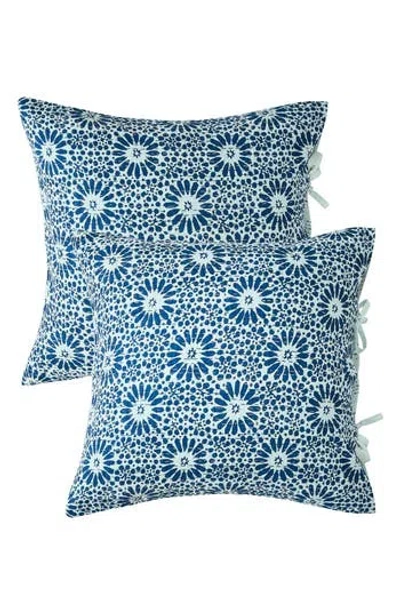 Melange Home Flower Burst Kantha Set Of 2 Cotton Shams In Indigo