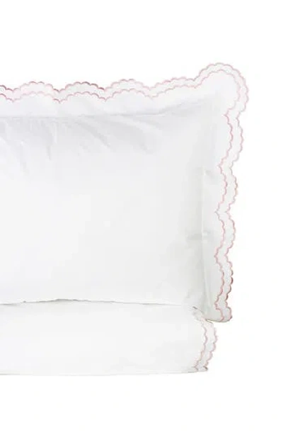 Melange Home Full/queen Double Scalloped Embroidered Duvet Set In Rose/white