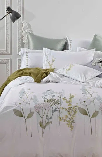 Melange Home Full/queen Spring Blossom Embroidered Duvet 2-piece Set In White/green