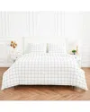 Melange Mélange Home Grid Percale Cotton Duvet Set In White