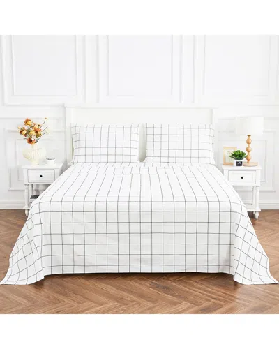 Melange Mélange Home Grid Percale Cotton Sheet Set In White