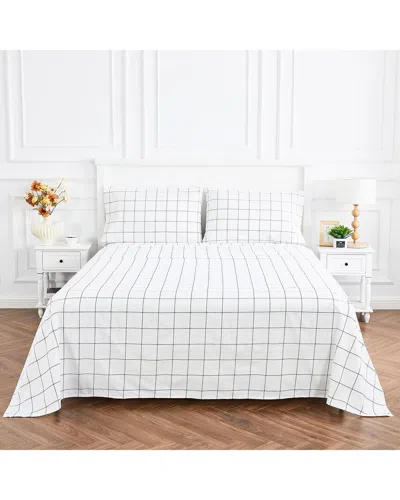 Melange Mélange Home Grid Percale Cotton Sheet Set In White