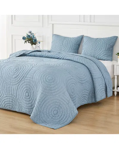 Melange Mélange Home Hand -stitched Halo Quilt Set In Blue