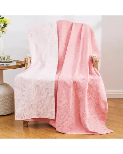 Melange Mélange Home Hand-stitched Reversible Kantha Throw In Pink
