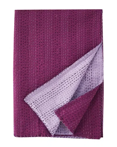 Melange Hand Stitched Scallop Kantha Throw - Fig In Purple