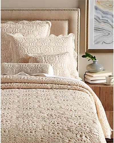 Melange Mélange Home Handstitched Cotton Crochet Sham Cover In White