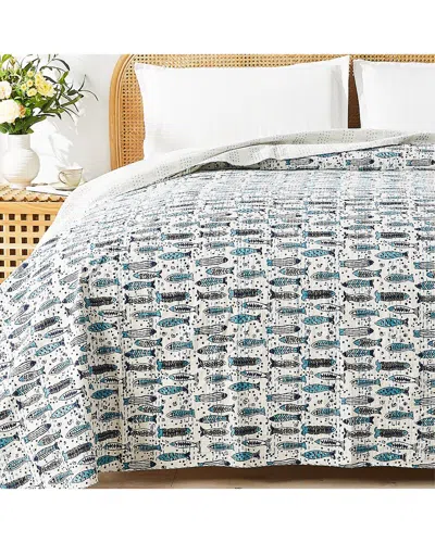 Melange Mélange Home Hand-stitched Fish Kantha Coverlet In Multi