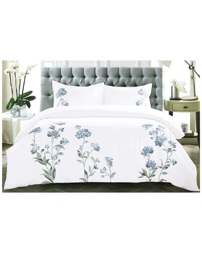 Melange Hydrangea Embroidered Duvet Set In Blue/white