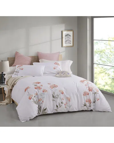 Melange Home Hydrangea Embroidery 3pc Duvet Set In Orange