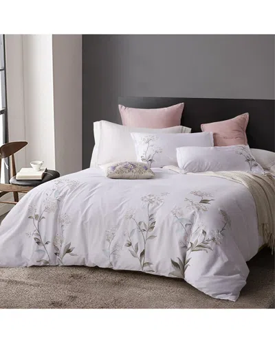 Melange Home Hydrangea Embroidery 3pc Duvet Set In White