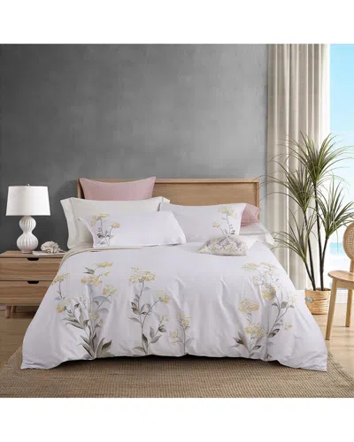 Melange Home Hydrangea Embroidery 3pc Duvet Set In Yellow