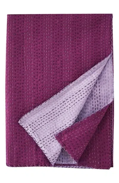 Melange Home Kantha Reversible Cotton Throw Blanket In Fig And Violet