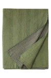 Melange Home Kantha Reversible Cotton Throw Blanket In Forest And Olive