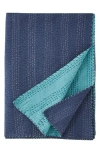 Melange Home Kantha Reversible Cotton Throw Blanket In Navy And Teal