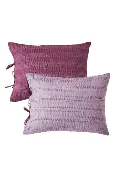Melange Home Kantha Set Of 2 Reversible Cotton Shams In Purple