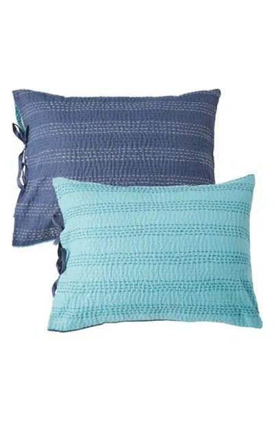 Melange Home Kantha Set Of 2 Reversible Cotton Shams In Blue