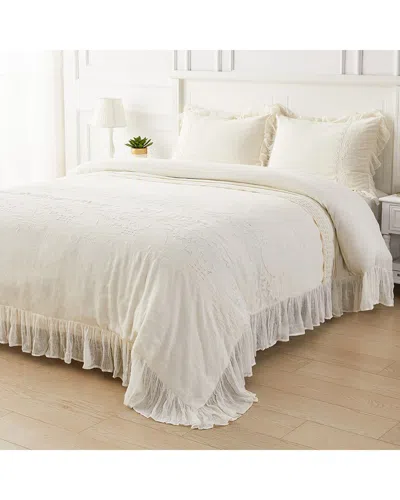 Melange Home Lace Linen Duvet Set In White