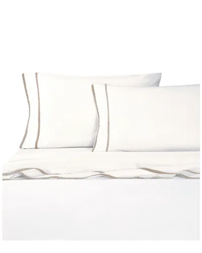 Melange Mélange Home Linen Cotton Parallel Border Sheet Set In White