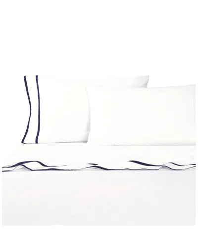 Melange Mélange Home Linen Cotton Parallel Border Sheet Set In White