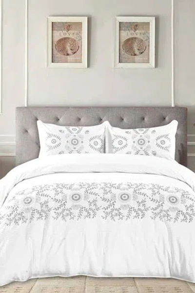 Melange Home Midas Embroidered Duvet 3-piece Set In Grey/white