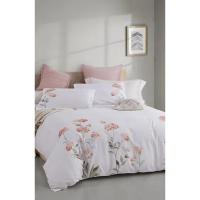 Melange Home Orange Hydrangea Embroidery Duvet Cover Set In Orange/white