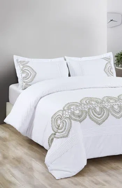 Melange Home Padma Embroidered Duvet 3-piece Set In Grey On White