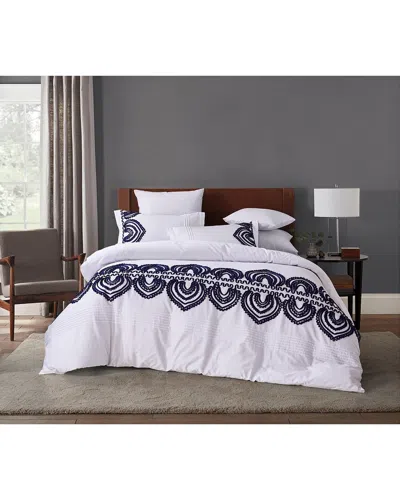 Melange Home Padma Embroidery Cotton Duvet Set In Navy